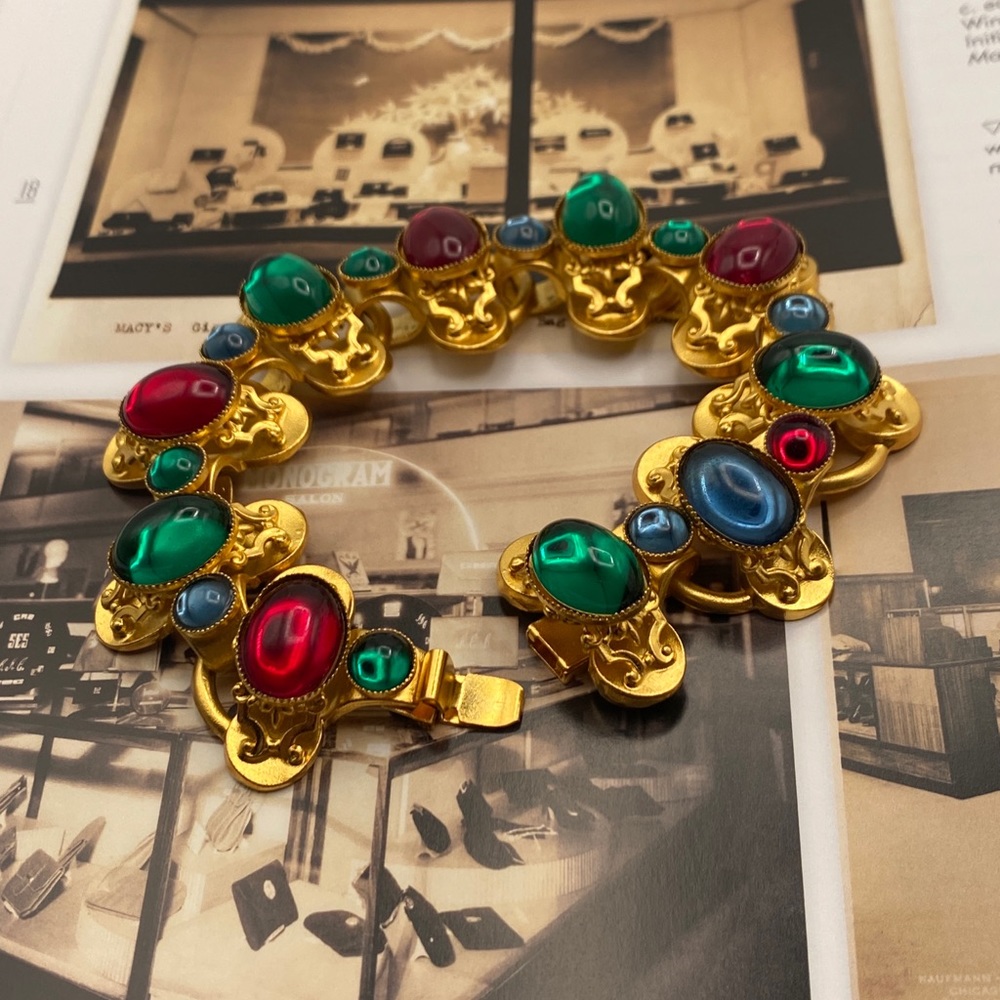Vintage Amazing Andrew Spingarn New‎ York Gripoix 24K Gold Plated Bracelet